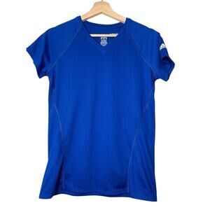 adidas Womens Short Sleeve Shirt Royal Blue Size Small Climalite V-neck Workout